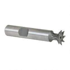 Made in USA - 1/2" Diam x 1/8" Width of Cut, 45° Included Angle, Cobalt Dovetail Cutter - 3/8" Shank Diam, 2" Shank Length, 2-1/8" Overall Length, Weldon Flat, Uncoated - Exact Industrial Supply