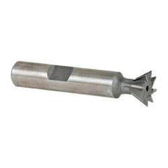 Made in USA - 1/2" Diam x 7/32" Width of Cut, 60° Included Angle, Cobalt Dovetail Cutter - 3/8" Shank Diam, 2-1/8" Overall Length, Weldon Flat, Uncoated - Exact Industrial Supply