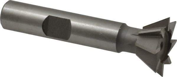 Made in USA - 3/4" Diam x 5/16" Width of Cut, 60° Included Angle, Cobalt Dovetail Cutter - 3/8" Shank Diam, 2-1/8" Overall Length, Weldon Flat, Uncoated - Exact Industrial Supply