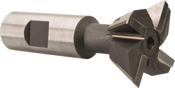 Made in USA - 1-1/2" Diam x 5/8" Width of Cut, 60° Included Angle, Carbide-Tipped Dovetail Cutter - 3/4" Shank Diam, 3-1/4" Overall Length, 0.02" Corner Radius, Weldon Flat, Uncoated - Exact Industrial Supply