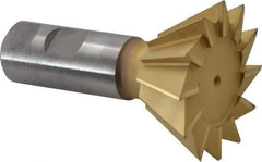 Made in USA - 2-1/2" Diam x 1-1/8" Width of Cut, 60° Included Angle, High Speed Steel Dovetail Cutter - 1" Shank Diam, 3-3/4" Overall Length, Weldon Flat, TiN Coated - Exact Industrial Supply