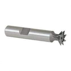 Made in USA - 1/2" Diam x 1/8" Width of Cut, 45° Included Angle, High Speed Steel Dovetail Cutter - 3/8" Shank Diam, 2" Shank Length, 2-1/8" Overall Length, Weldon Flat, Uncoated - Exact Industrial Supply
