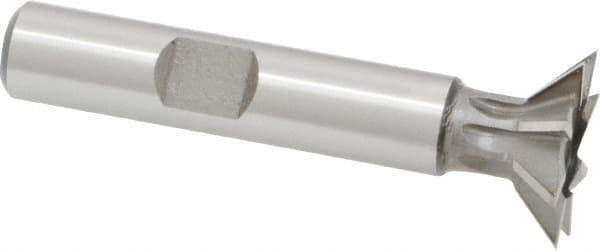 Made in USA - 3/4" Diam x 3/16" Width of Cut, 45° Included Angle, High Speed Steel Dovetail Cutter - 3/8" Shank Diam, 1-15/16" Shank Length, 2-1/8" Overall Length, Weldon Flat, Uncoated - Exact Industrial Supply