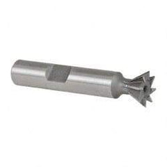 Made in USA - 1/2" Diam x 7/32" Width of Cut, 60° Included Angle, High Speed Steel Dovetail Cutter - 3/8" Shank Diam, 2-1/8" Overall Length, Weldon Flat, Uncoated - Exact Industrial Supply