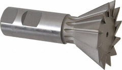 Made in USA - 2-1/4" Diam x 1-1/16" Width of Cut, 60° Included Angle, High Speed Steel Dovetail Cutter - 1" Shank Diam, 3-3/4" Overall Length, Weldon Flat, Uncoated - Exact Industrial Supply