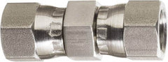 Made in USA - 3/8" Tube OD, 37° Stainless Steel Flared Tube Swivel Nut Union - 9/16-18 Female Flare x Female Flare Ends - Exact Industrial Supply