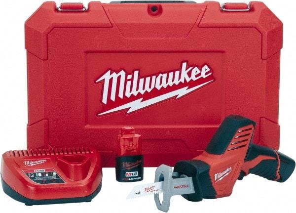 Milwaukee Tool - 12V, 0 to 3,000 SPM, Cordless Reciprocating Saw - 1/2" Stroke Length, 11" Saw Length, Lithium-Ion Batteries Included - Exact Industrial Supply