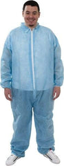 PRO-SAFE - Size XL Polypropylene General Purpose Coveralls - Blue, Zipper Closure, Elastic Cuffs, Elastic Ankles, Serged Seams, ISO Class 7 - Exact Industrial Supply