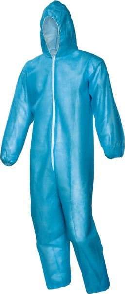 PRO-SAFE - Size 4XL Polypropylene General Purpose Coveralls - Blue, Zipper Closure, Elastic Cuffs, Open Ankles, Serged Seams, ISO Class 7 - Exact Industrial Supply