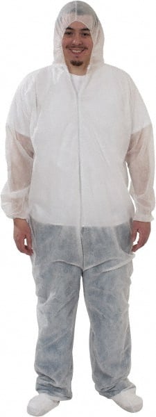 25 Qty 1 Pack Size XL Polypropylene General Purpose Coveralls White, Zipper Closure, Elastic Cuffs & Ankles, Serged Seams, ISO Class 7