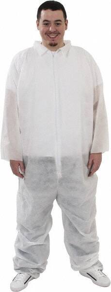 PRO-SAFE - Size XL Polypropylene General Purpose Coveralls - White, Zipper Closure, Elastic Cuffs, Elastic Ankles, Serged Seams, ISO Class 7 - Exact Industrial Supply