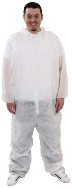 PRO-SAFE - Size 3XL Polypropylene General Purpose Coveralls - White, Zipper Closure, Elastic Cuffs, Elastic Ankles, Serged Seams, ISO Class 7 - Exact Industrial Supply