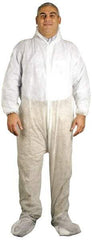 PRO-SAFE - Size 4XL Polypropylene General Purpose Coveralls - White, Zipper Closure, Elastic Cuffs, Open Ankles, Serged Seams, ISO Class 7 - Exact Industrial Supply