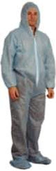 PRO-SAFE - Size M Polypropylene General Purpose Coveralls - Blue, Zipper Closure, Elastic Cuffs, Open Ankles, Serged Seams, ISO Class 7 - Exact Industrial Supply