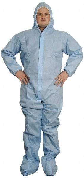 PRO-SAFE - Size 4XL SMS General Purpose Coveralls - Blue, Zipper Closure, Elastic Cuffs, Open Ankles, Serged Seams, ISO Class 6 - Exact Industrial Supply