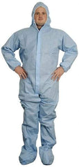PRO-SAFE - Size 4XL SMS General Purpose Coveralls - Blue, Zipper Closure, Elastic Cuffs, Open Ankles, Serged Seams, ISO Class 6 - Exact Industrial Supply