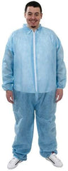 PRO-SAFE - Size 2XL Polypropylene General Purpose Coveralls - Blue, Zipper Closure, Elastic Cuffs, Elastic Ankles, Serged Seams, ISO Class 7 - Exact Industrial Supply