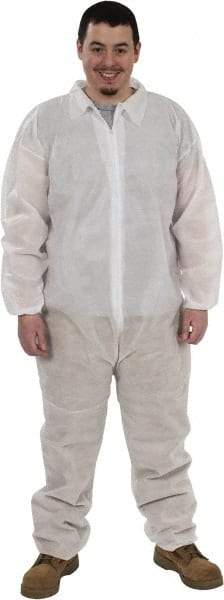PRO-SAFE - Size M Polypropylene General Purpose Coveralls - White, Zipper Closure, Elastic Cuffs, Elastic Ankles, Serged Seams, ISO Class 7 - Exact Industrial Supply