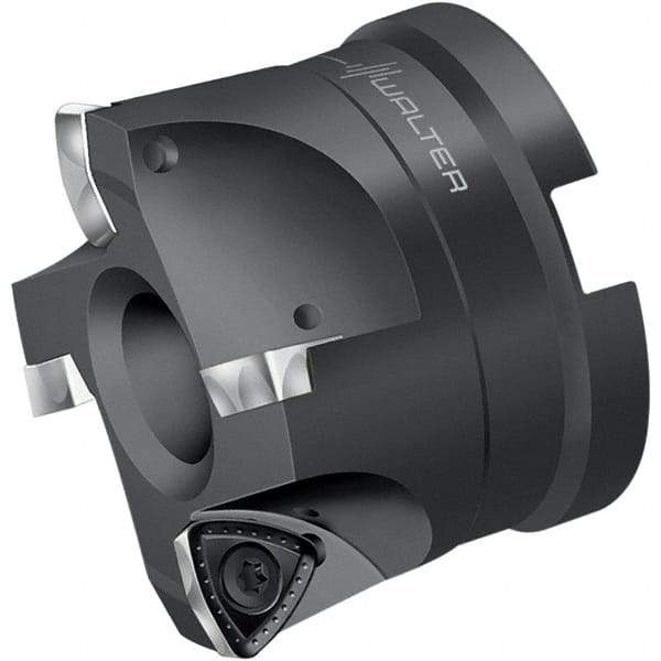 Walter - 50.8mm Cut Diam, 19.05mm Arbor Hole, 1.5mm Max Depth of Cut, Indexable Chamfer & Angle Face Mill - 5 Inserts, P 2633.- R14 Insert, Right Hand Cut, Through Coolant, Series F2330 - Exact Industrial Supply