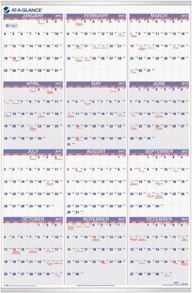 AT-A-GLANCE - 1 Sheet, 24 x 36", Wall Calendar - White - Exact Industrial Supply