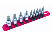 9 Piece - Hex Metric Socket Set  1/4" Square Drive 1.5-4.0 3/8" Square Drive 5.0-10.0mm On Rail - 1/4" Replaceable Hex Bits. - Exact Industrial Supply