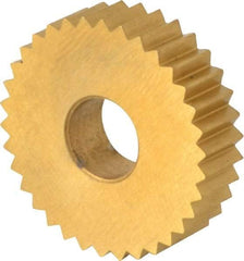 Dorian Tool - 3/4" Diam, 90° Tooth Angle, 14 TPI, Standard (Shape), Form Type Cobalt Straight Knurl Wheel - 0.197" Face Width, 1/4" Hole, Circular Pitch, TiN Finish, Series R - Exact Industrial Supply