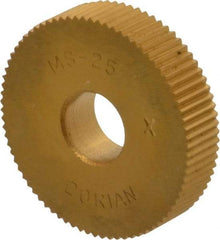 Dorian Tool - 1" Diam, 90° Tooth Angle, 25 TPI, Standard (Shape), Form Type Cobalt Straight Knurl Wheel - 0.236" Face Width, 5/16" Hole, Circular Pitch, TiN Finish, Series M - Exact Industrial Supply