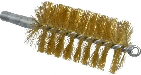 Schaefer Brush - 4-1/2" Brush Length, 2-1/2" Diam, Double Stem, Single Spiral Tube Brush - 8" Long, Brass, 1/4" NPSM Male Connection - Exact Industrial Supply