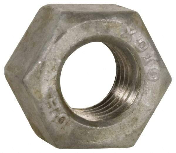 Value Collection - 1-8 UNC Steel Right Hand Heavy Hex Nut - 1-5/8" Across Flats, 63/64" High, Hot Dipped Galvanized Finish - Exact Industrial Supply