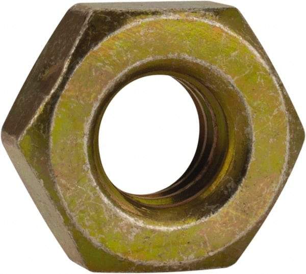 Made in USA - 1/4-20 UN Steel Right Hand Machine Screw Hex Nut - 7/16" Across Flats, 0.193" High, Cadmium-Plated Finish - Exact Industrial Supply