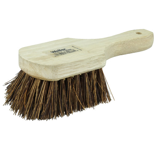 8″ Utility Scrub Brush, Palmyra Fill, Short Handle, Wood Block - Exact Industrial Supply