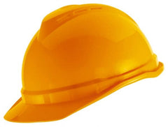 Hard Hat: Impact Resistant, V-Gard Slotted Cap, Type 1, Class E, 4-Point Suspension Orange, Plastic, Slotted