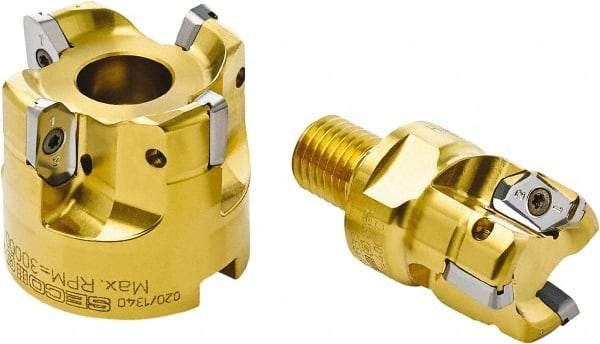 Seco - 50mm Cut Diam, 7.5mm Max Depth, 22mm Arbor Hole, 4 Inserts, XP.. 12 Insert Style, Indexable Copy Face Mill - 30,000 Max RPM, 45mm High, Through Coolant - Exact Industrial Supply