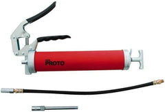 Proto - 3,600 Max psi, Flexible Pistol Grease Gun - 14 oz (Cartridge) & 16 oz (Bulk) Capacity, 1/8 Thread Outlet, 3-Way, Bulk, Cartridge & Filler Pump - Exact Industrial Supply