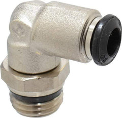 Alpha Technologies - 6mm Outside Diam, 1/4 Universal, Nickel Plated Brass Push-to-Connect Tube Male Swivel Elbow - 250 Max psi, Tube to Universal Thread Connection, Buna O-Ring - Exact Industrial Supply