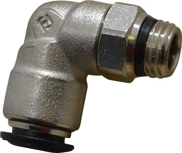 Alpha Technologies - 10mm Outside Diam, 1/4 Universal, Nickel Plated Brass Push-to-Connect Tube Male Swivel Elbow - 250 Max psi, Tube to Universal Thread Connection, Buna O-Ring - Exact Industrial Supply