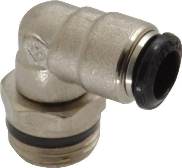 Alpha Technologies - 8mm Outside Diam, 3/8 Universal, Nickel Plated Brass Push-to-Connect Tube Male Swivel Elbow - 250 Max psi, Tube to Universal Thread Connection, Buna O-Ring - Exact Industrial Supply