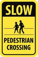 NMC - "Slow - Pedestrian Crossing", "Pedestrians Crossing", 18" Wide x 24" High, Aluminum Pedestrian Crossing Signs - 0.08" Thick, Black on Yellow, High Intensity Reflectivity, Rectangle, Post Mount - Exact Industrial Supply