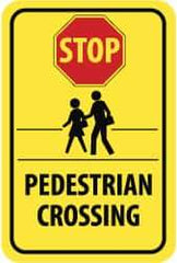 NMC - "Stop - Pedestrian Crossing", "Pedestrians Crossing", 18" Wide x 24" High, Aluminum Pedestrian Crossing Signs - 0.08" Thick, Red & Black on Yellow, High Intensity Reflectivity, Rectangle, Post Mount - Exact Industrial Supply