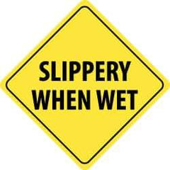 NMC - "Slippery When Wet", 24" Wide x 24" High, Aluminum Traffic Control Signs - 0.08" Thick, Black on Yellow, High Intensity Reflectivity, Diamond, Post Mount - Exact Industrial Supply