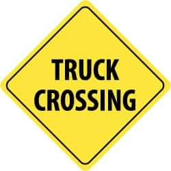 NMC - "Truck Crossing", 24" Wide x 24" High, Aluminum Traffic Control Signs - 0.08" Thick, Black on Yellow, High Intensity Reflectivity, Diamond, Post Mount - Exact Industrial Supply