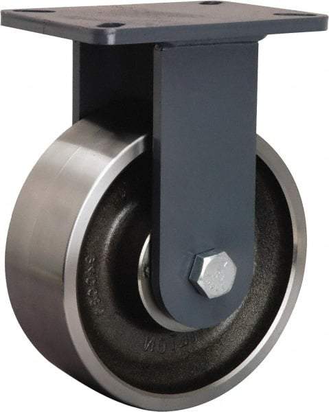 Hamilton - 8" Diam x 3" Wide x 10-1/2" OAH Top Plate Mount Rigid Caster - Forged Steel, 4,800 Lb Capacity, Tapered Roller Bearing, 5-1/4 x 7-1/4" Plate - Exact Industrial Supply