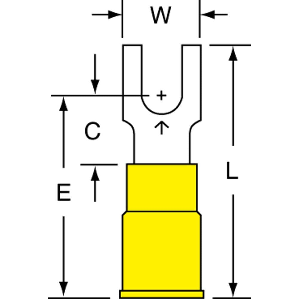 3M - #8 Stud, 12 to 10 AWG Compatible, Partially Insulated, Crimp Connection, Block Fork Terminal - Exact Industrial Supply