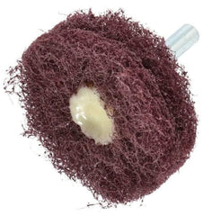 Merit Abrasives - 2" Diam, Medium Mounted Scrubber Buffing Wheel - 2 Ply, Medium Grade, 1/4" Shank Diam, 12,000 RPM - Exact Industrial Supply