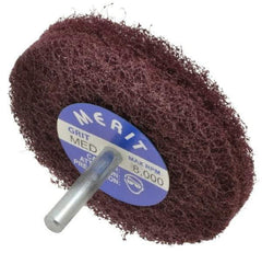 Merit Abrasives - 3" Diam, Medium Mounted Scrubber Buffing Wheel - 2 Ply, Medium Grade, 1/4" Shank Diam, 8,000 RPM - Exact Industrial Supply