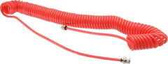 PRO-SOURCE - 0.16 ID, 1/4 Thread, 25' Long, Red Polyurethane Coiled & Self Storing Hose - 125 Max psi, Male Swivel x Male Swivel - Exact Industrial Supply