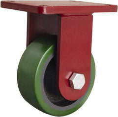 Hamilton - 6" Diam x 2-1/2" Wide x 8-1/2" OAH Top Plate Mount Rigid Caster - Polyurethane Mold onto Cast Iron Center, 1,600 Lb Capacity, Tapered Roller Bearing, 5-1/2 x 7-1/2" Plate - Exact Industrial Supply