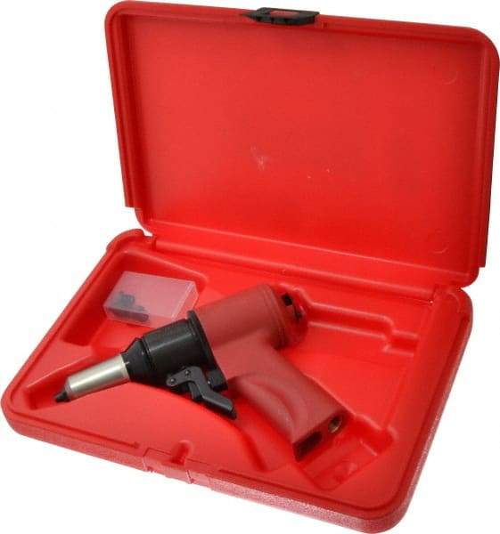 HUCK - 1/8 to 1/4" Pneumatic Rivet Tool Kit - Includes Riveter, 4 Nose Pieces - Exact Industrial Supply