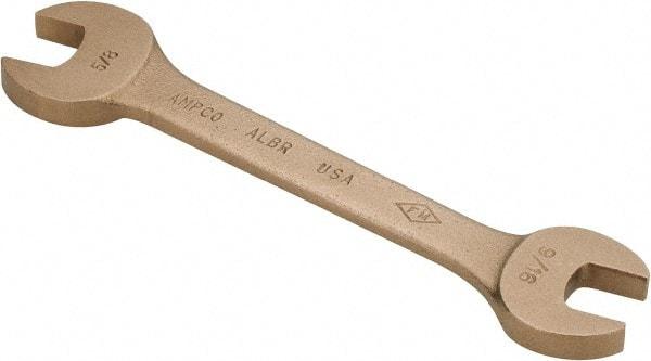 Ampco - 9/16" x 5/8" Nonsparking Open End Wrench - 6-1/2" OAL, Double End, Plain Finish, 15° Head Angle - Exact Industrial Supply