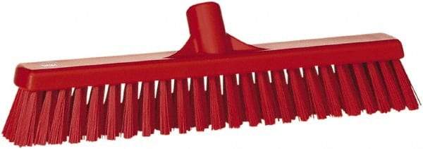 Vikan - 16" Fine Particle Synthetic Push Broom - 2" Bristle Length, Plastic Block, European Threaded Handle Connection - Exact Industrial Supply